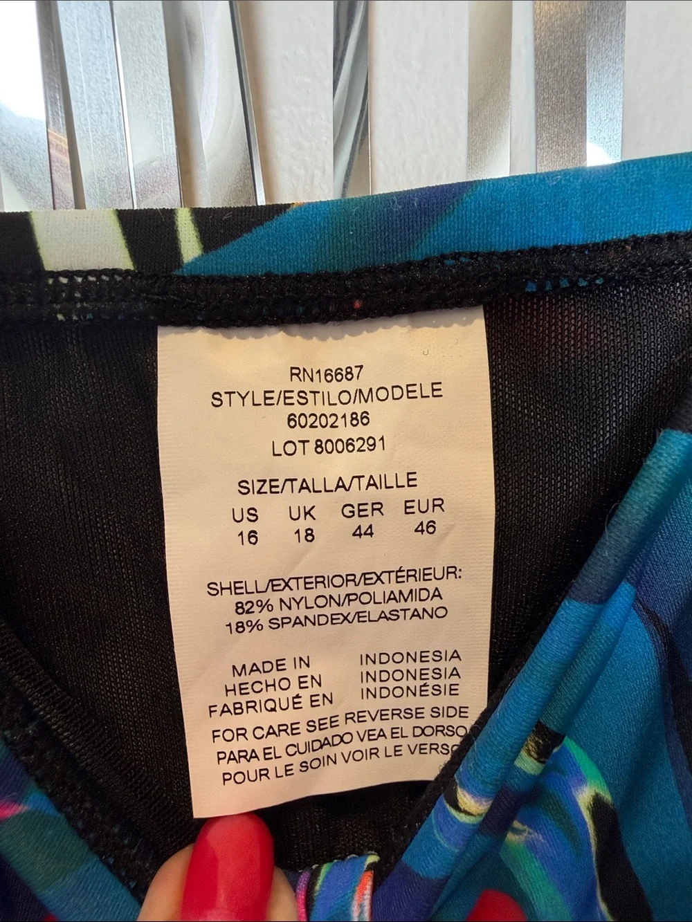 Swim Solutions Tropical Multicolor One-Piece Swimsuit Size 16 NEW - Picture 5 of 6